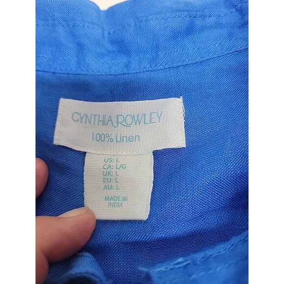 Cynthia Rowley 100% Linen Shirt Blue Long Sleeve Button Boxy‎ Classic Resort L - Picture 10 of 10